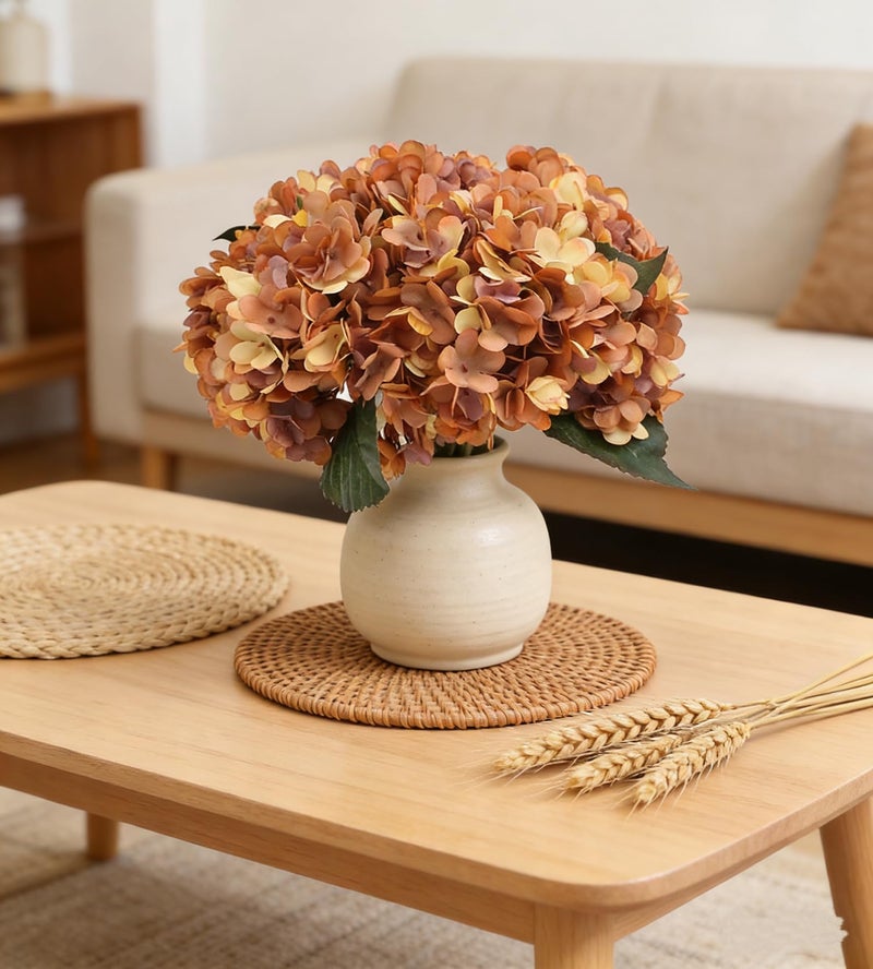 Kimura's Cabin 6Pcs Faux Hydrangea Flowers Vintage Artificial Silk Hydrangeas Flowers with Stems Fake Hydrangea Bouquets for Autumn Farmhouse Home Wedding Table Center Decorationï¼ˆAutumn Yellow - Image 3